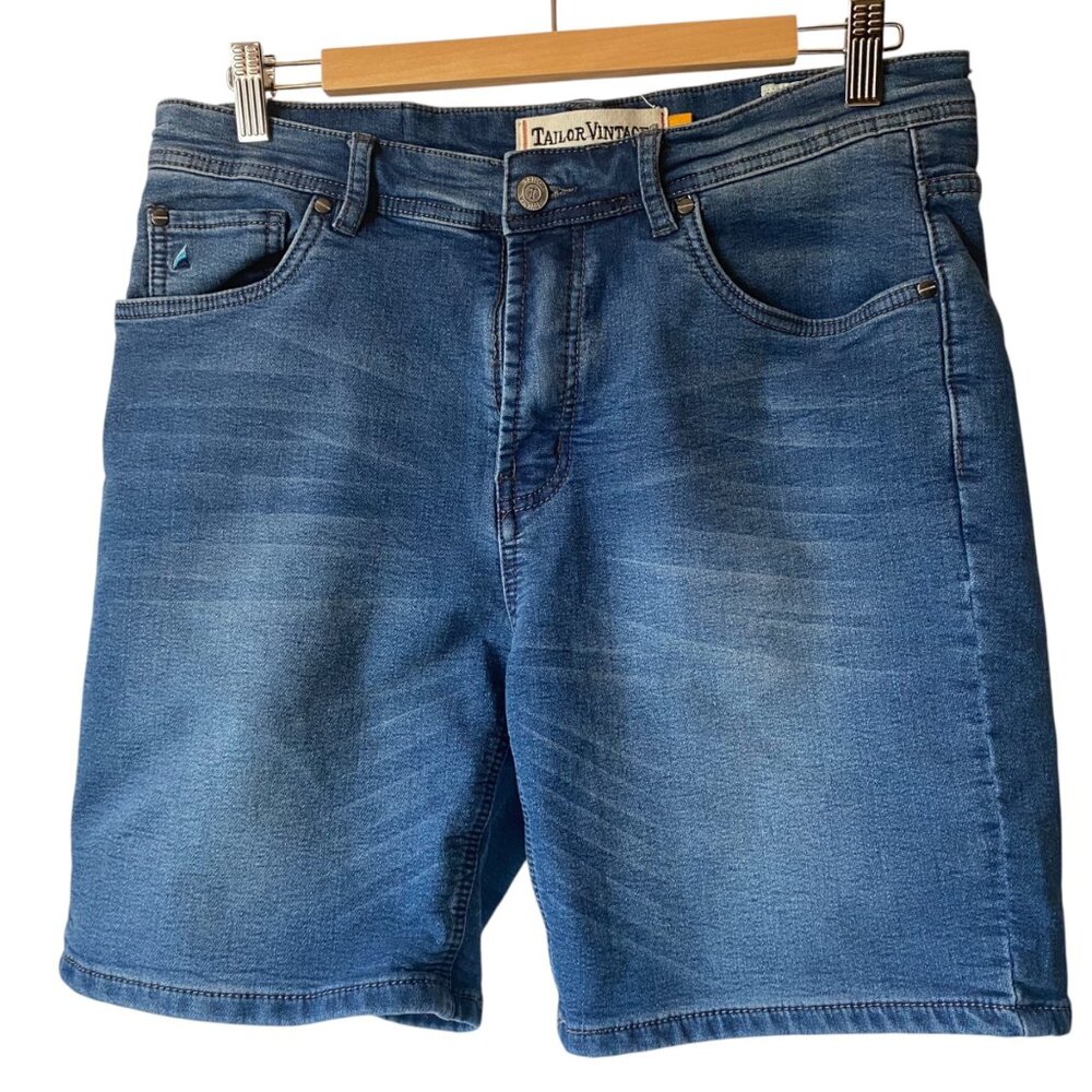 Taylor‎ Vintage Mens Denim Shorts Size 32 Blue Casual Stretch Cotton Blend